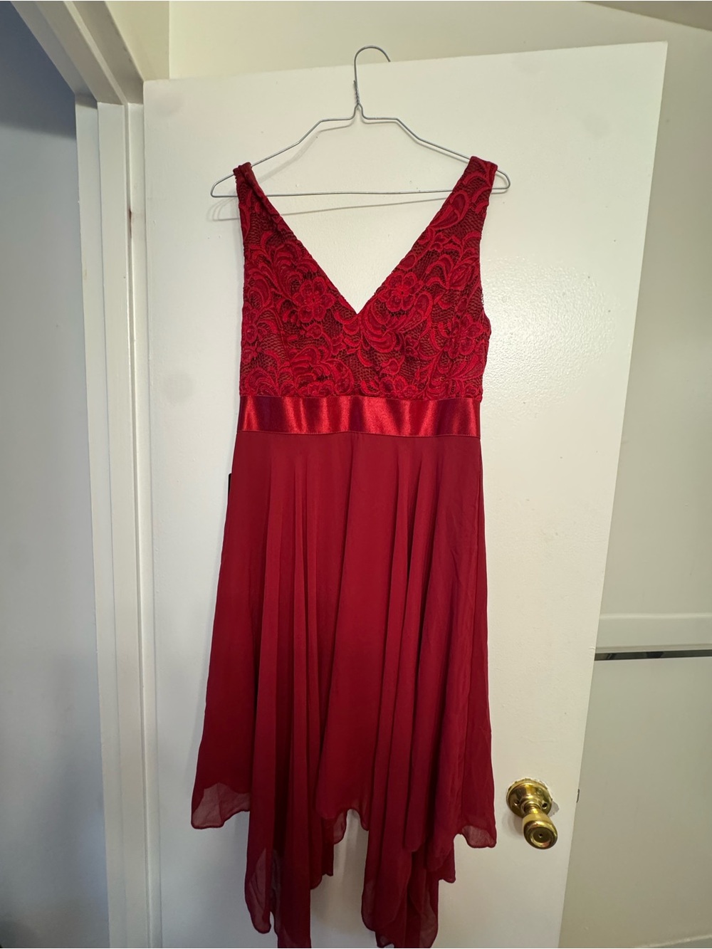 Ever Pretty Red Lace Bodice High-Low Chiffon Dress